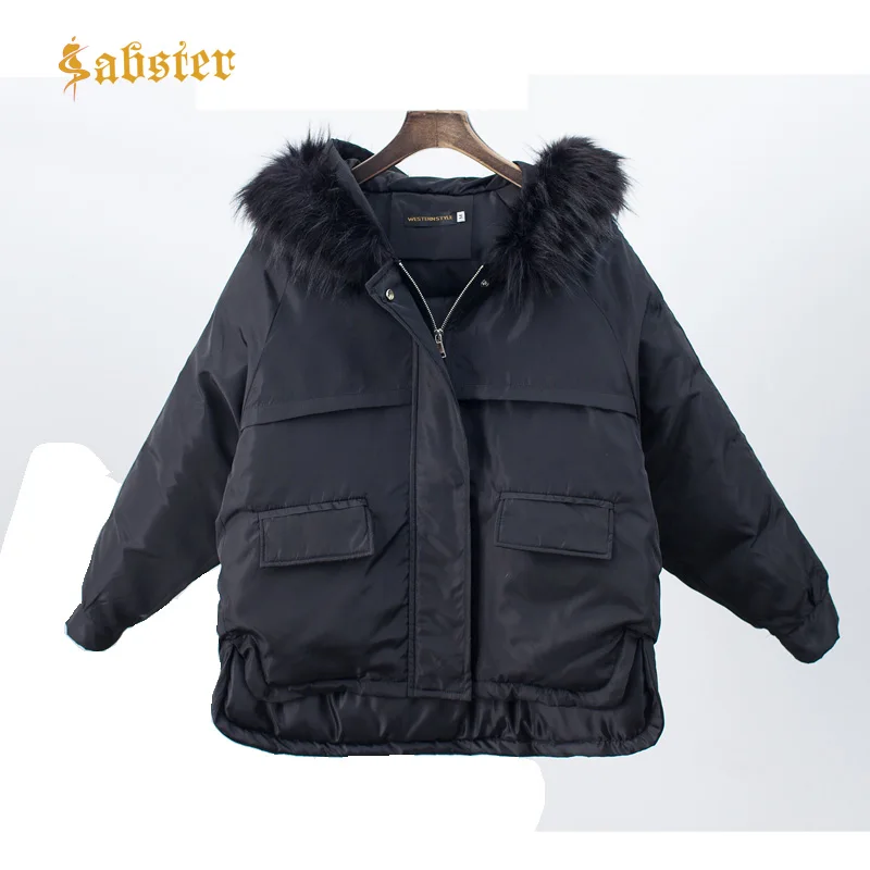 Новинка, зимняя куртка, пальто, теплая Женская парка, пальто с искусственным меховым воротником, короткая модная верхняя одежда с капюшоном, XZ437