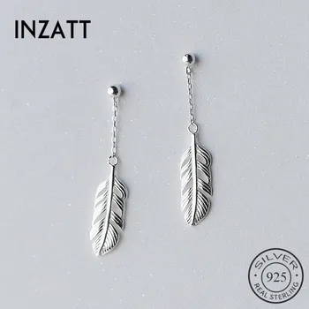 

INZATT Elegant Real 925 Sterling Silver Chain Tassel Hollow Feather Dangle Drop Earrings Fine Jewelry Women Boho Accessories
