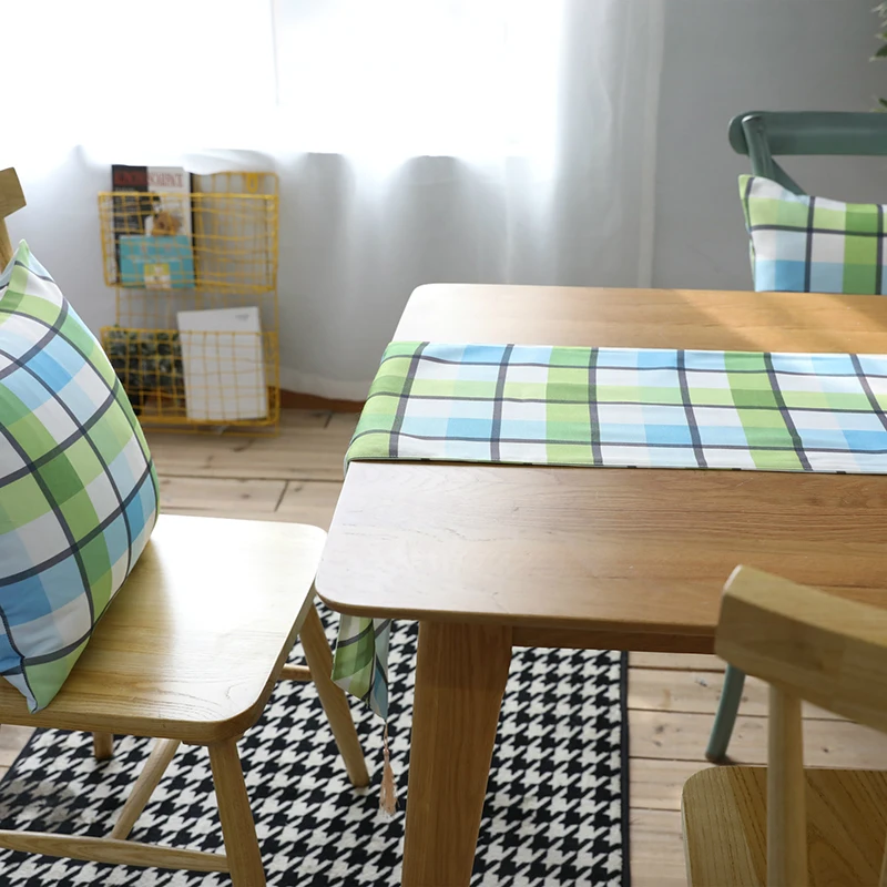 Simple Modern Geometric Green Plaid Table Runner With Tassels High-end Canvas Art Table Runners Wedding Coffee Table Decoration Simple Modern Geometric Green Plaid Table Runner With Tassels High-end Canvas Art Table Runners Wedding Coffee Table Decoration