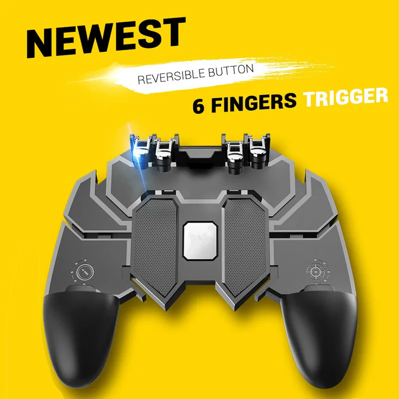 

AK66 Six Finger All-in-One Pubg Controller Gamepad Pubg Mobile Trigger L1R1 Shooter Joystick Game Pad Phone Holder For IPhone
