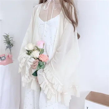 

Girls Two Piece Sets 2018 Japan Summer New Women's Midi Strap Dress & Chiffon Shirts Suits Loose Cardigan Fashion Casual Suits