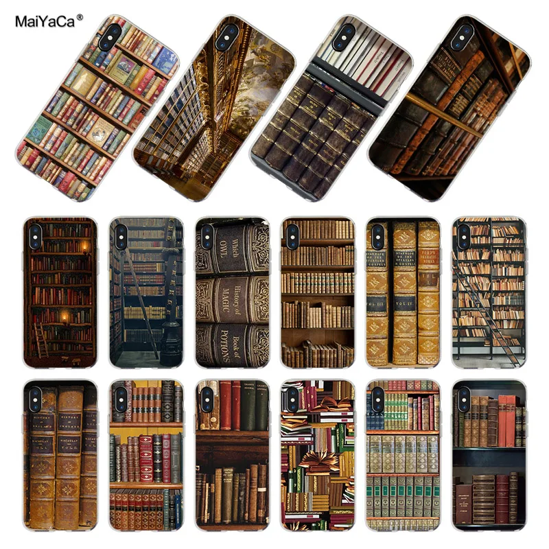 

MaiYaCa book shelf library Transparent TPU Soft Cell Phone Protective Cover For iPhone x xs max xr 8 8plus 5s 6s 7 8plus x case