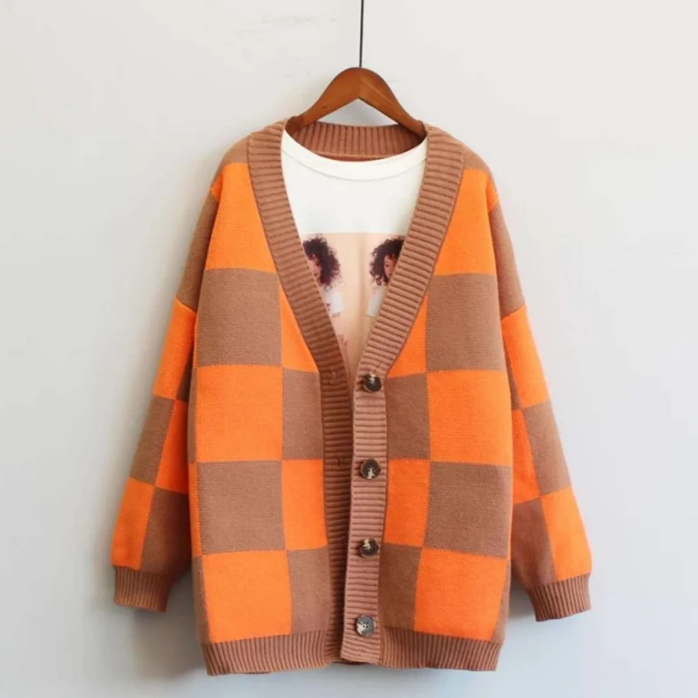 DICLOUD Oversized Sweaters Women Winter Woolen Cardigan Ladies Korean Plus Size Coats Woman Plaid Knited Sweater Female