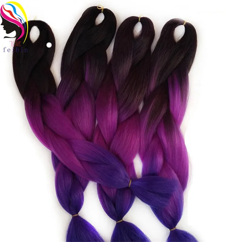 

Feibin Ombre Crochet Braid Hair Extensions Synthetic Braiding Hair 24 inches 100g Free Shipping