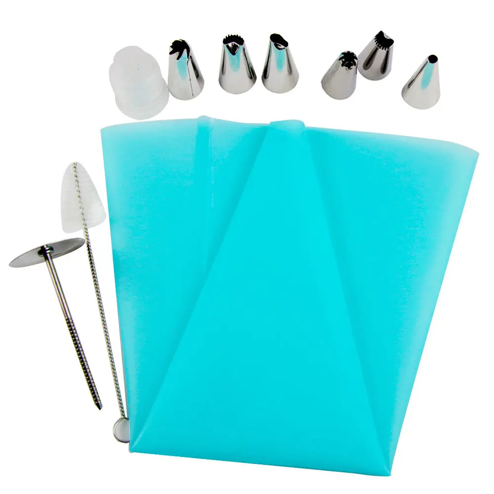

10PC/bag Silicone DIY Icing Piping Cream Pastry Bags+6 Cake Nozzle+Brush+Needles
