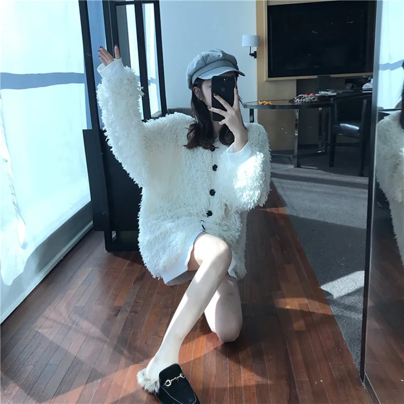 Женская зимняя куртка повседневная Harajuku женский кардиган пальто базовое пальто куртка с длинными рукавами для женщин тонкое пальто с отложным воротником