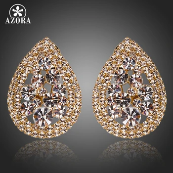 

AZORA Teardrop Design Gold Color Tiny Clear CZ Around Stellux Austrian Crystal Stud Earrings TE0130