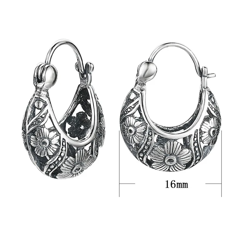 Tanie BALMORA 925 Sterling Silver etniczne Hollow kwiat klipsy dla kobiet matka kochanka prezent Retro modna elegancka biżuteria