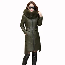 Женский пуховик из натуральной кожи, большой размер, средняя длина, тонкая овечья кожа, пальто, новинка, Лисий мех, белый утиный пух, женская верхняя одежда FC23