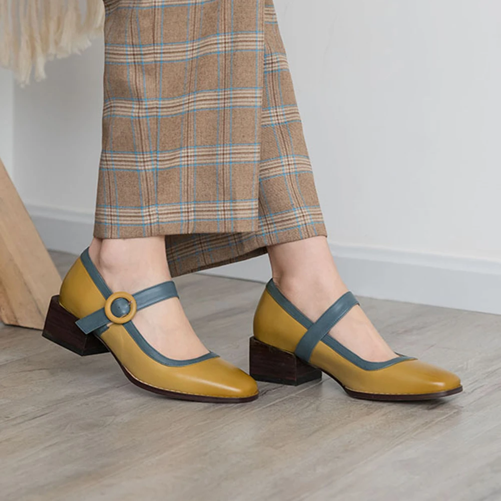 genuine leather Chunky Heels Brand mary janes pumps woman shoes sweet date shoes women pumps
