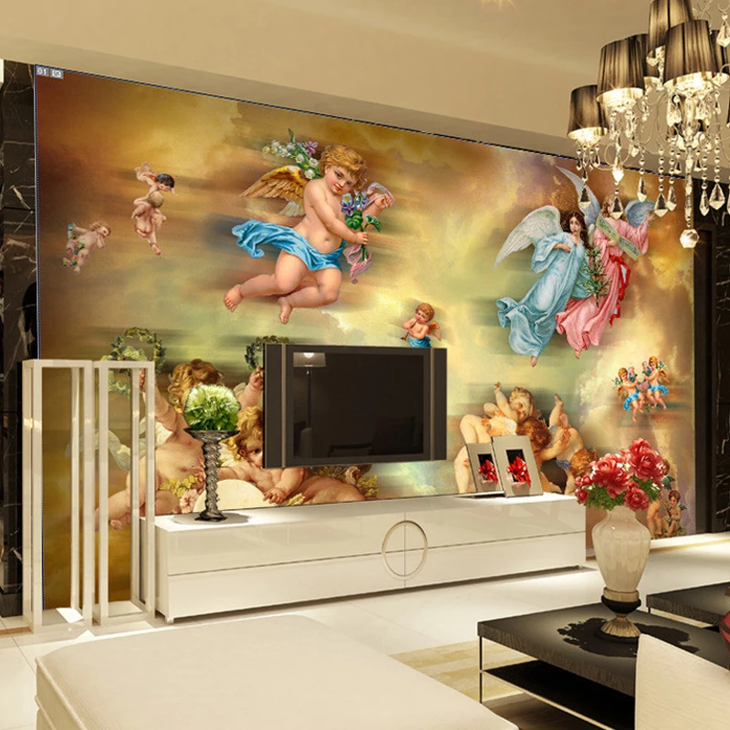 

Custom Mural Wallpaper European Style Living Room Sofa TV Backdrop Large Wall Painting Angel Picture Wallpaper For Bedroom Walls