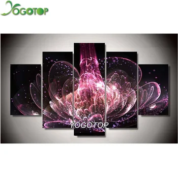 

YOGOTOP Diy Diamond Painting Cross Stitch Square Diamond Sets Unfinished Full Diamond Embroidery Pink flowers 5pcs/set VS469