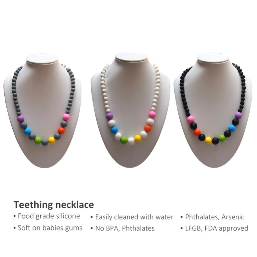 Baby Chewable Teether Necklaces Silicone Baby Teething Necklace Beads