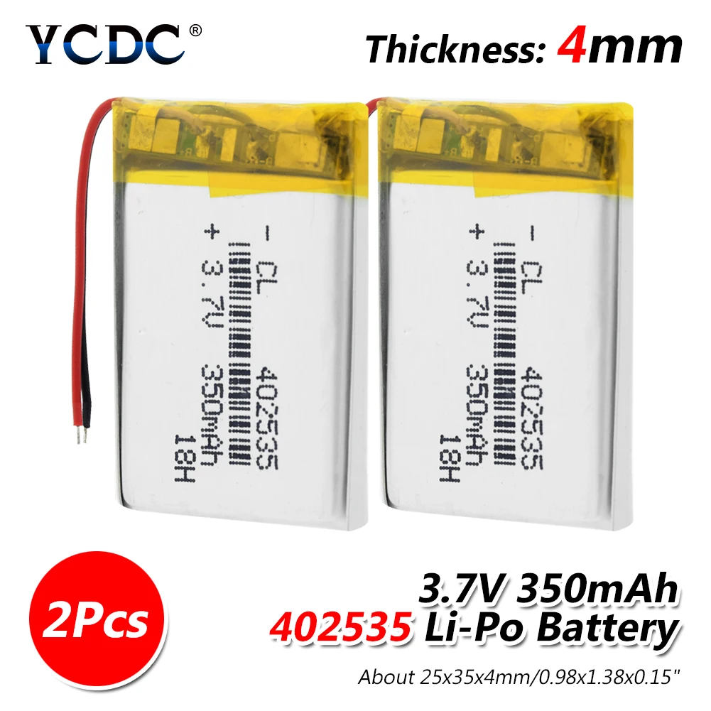 1/2/4x перезаряжаемые 3,7 V 350mAh литий-полимерные батареи 402535 Li-Po аккумулятор с модулем Pcb 3,7 вольт 35x25x4 мм литий-ионный аккумулятор - Цвет: 2 pieces