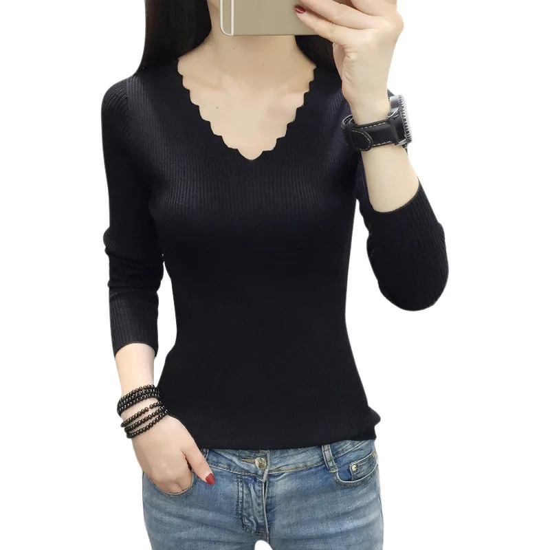 

Women Autumn Winter Sweaters Pullovers Knitted Warm Slim Jumper Slim Stretch Sweater Female Pink Pull Femme 2019