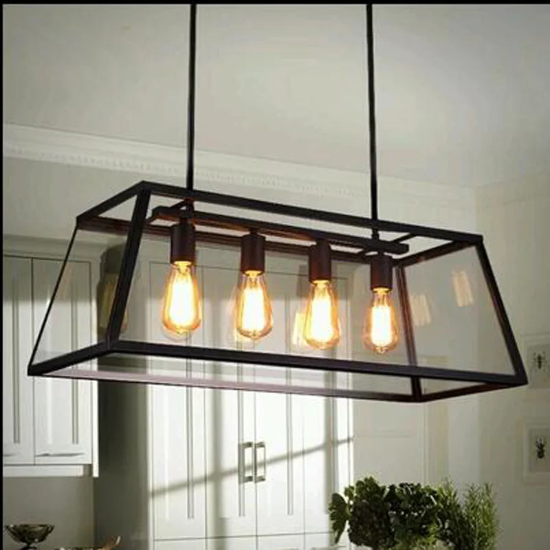 Loft Rectangular Creative Iron Chandelier Industrial Wind American Loft Rectangular Creative Iron Chandelier Industrial Wind American Retro Living Room Restaurant Edison Bulb Glass Box Lighting In Pendant Lights From