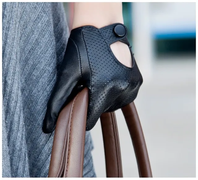 Black suede breathable short design women's genuine leather gloves