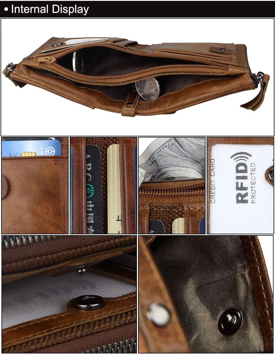 Gsenmo модные Пояса из натуральной кожи кошелек двойного сложения ID держатель карты Портмоне карманов сцепления с молнией RFID Для мужчин
