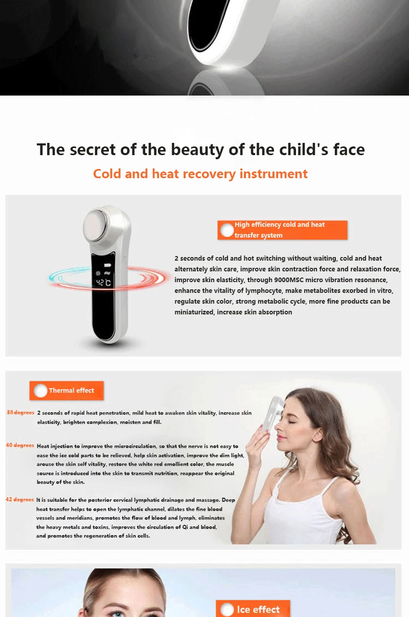 Quente e Frio Cuidados com a Pele Ferramenta de Beleza Cryotherapy Ultra-sônico Martelo Rosto Levantamento Facial Massageador 6 - 45 Graus Alternadamente Encolher Poros 4 Cryotherapy ultra-sônico martelo quente e frio rosto