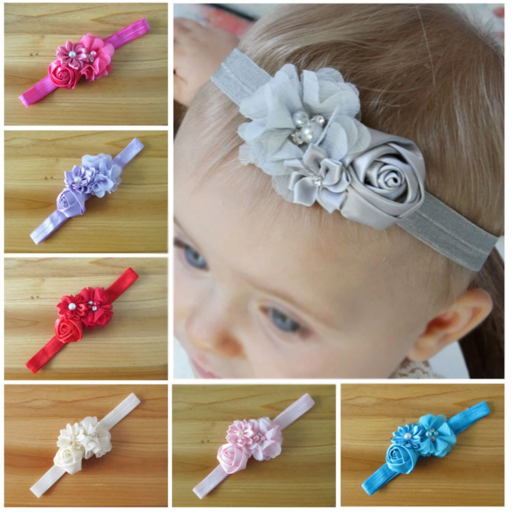 Лента для волос для маленьких девочек цветок головные уборы с жемчугом для 3-36 месяцев детская лента для волос мягкий хлопок для маленьких