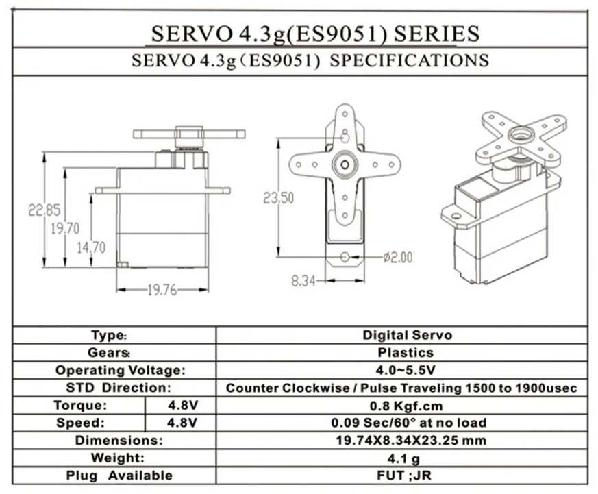 4 шт. EMAX ES9051 ES9251 4,3 г/3,8 г цифровой сервопривод пластиковые шестерни 0,8 кг Крутящий момент для 3D F3P самолетов