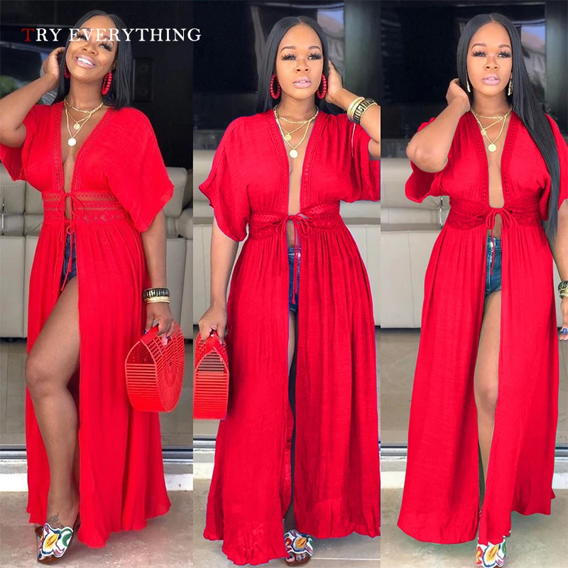 

Red Lace Sexy Dress Women Summer 2019 Green Patchwork Ladies Long Dresses Beach Tuinc Short Sleeve Loose Casual Dress Summer