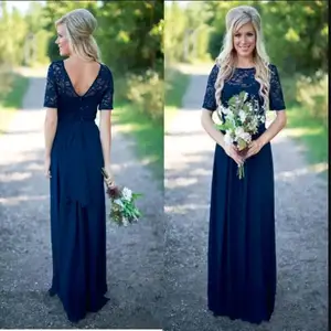 navy long sleeve bridesmaid dress