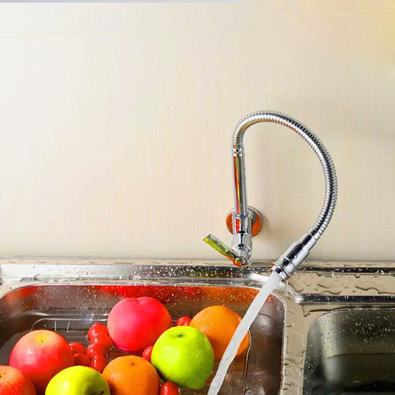Free Shipping Modern Chrome Single Handle Kitchen Faucet Cold Water Faucet Wall Mounted Brass Kitchen Taps