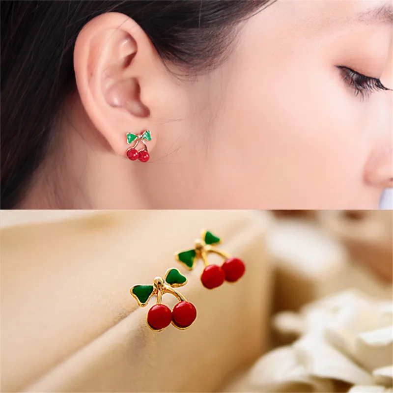 Женские серьги гвоздики вишня с красными вишнями|fashion stud earrings|stud earringsstud earrings for women
