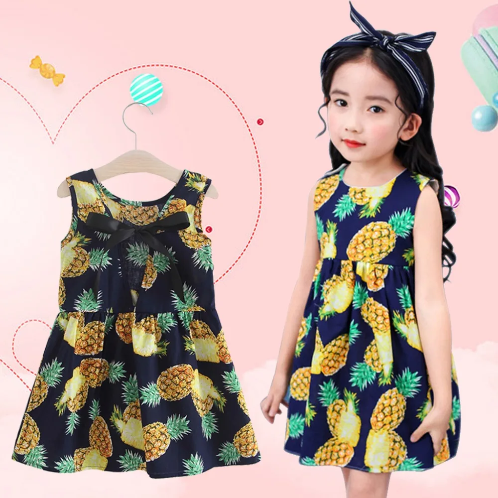 

New 2-7y Girls Clothing Summer Girl Dress Children Kids Berry Back V Cotton Vest dress Clothes