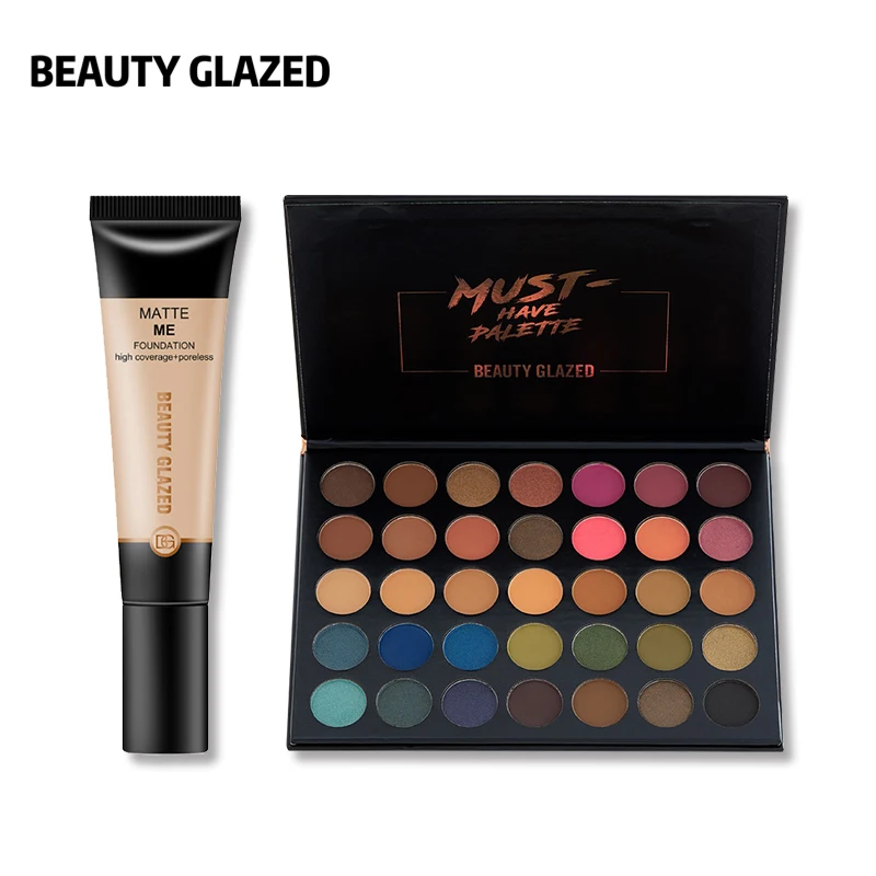 

Beauty Glazed Brand 1pcs Foundation+1pcs 35 Color Eyeshadow In 1 Makeup Set Long lasting Matte Cream Powder Cosmetic