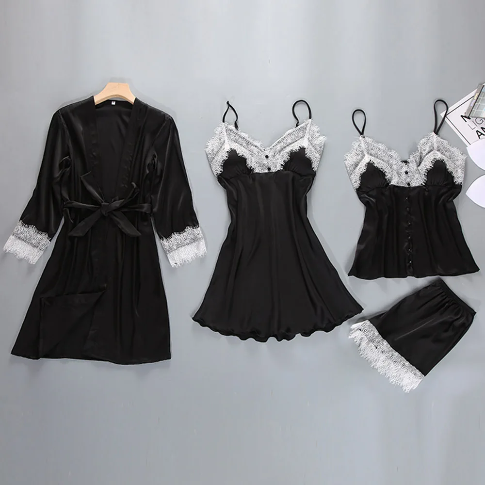 Женское атласное шелковое Ночное платье, кимоно, халат, набор, Дамское Сексуальное белье, ночная рубашка, ночная рубашка, ночной халат de nuit femme