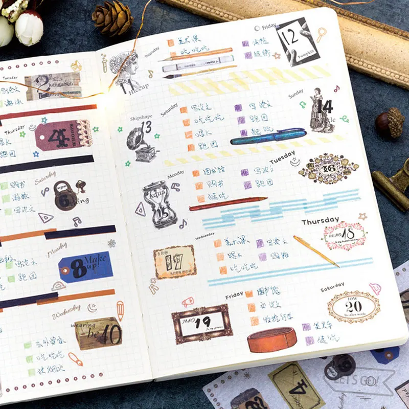 

3 sheet Vintage calendar Hot stamping/Special ink sticker paper sticker bag decoration DIY diary scrapbooking sticker stationery