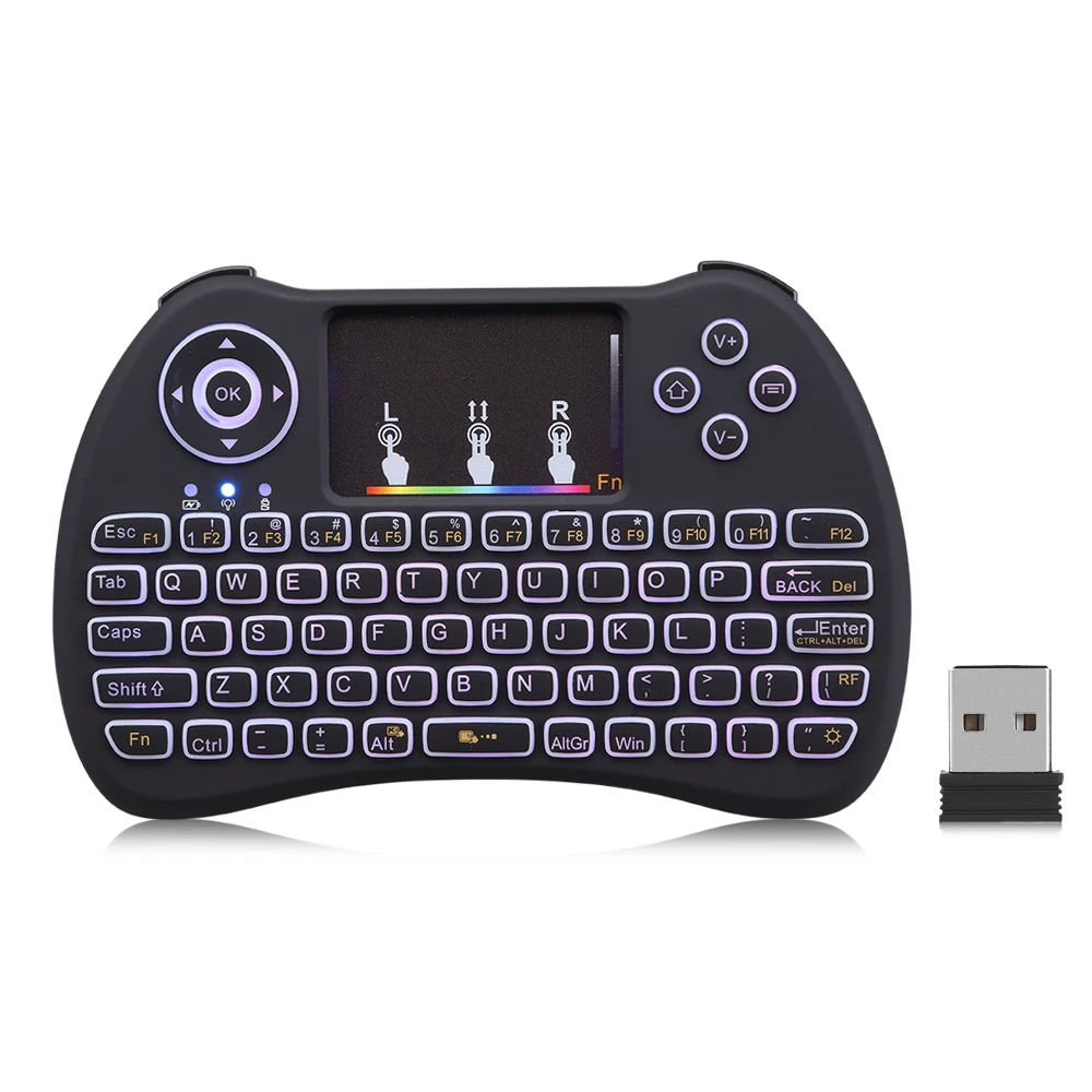 melhor Mini Teclado QWERTY Sem Fio 2.4 ghz Air Mouse com Touchpad Backlit Multifunções Inteligente Jogo Do Teclado para PC Android TV Box HTPC
