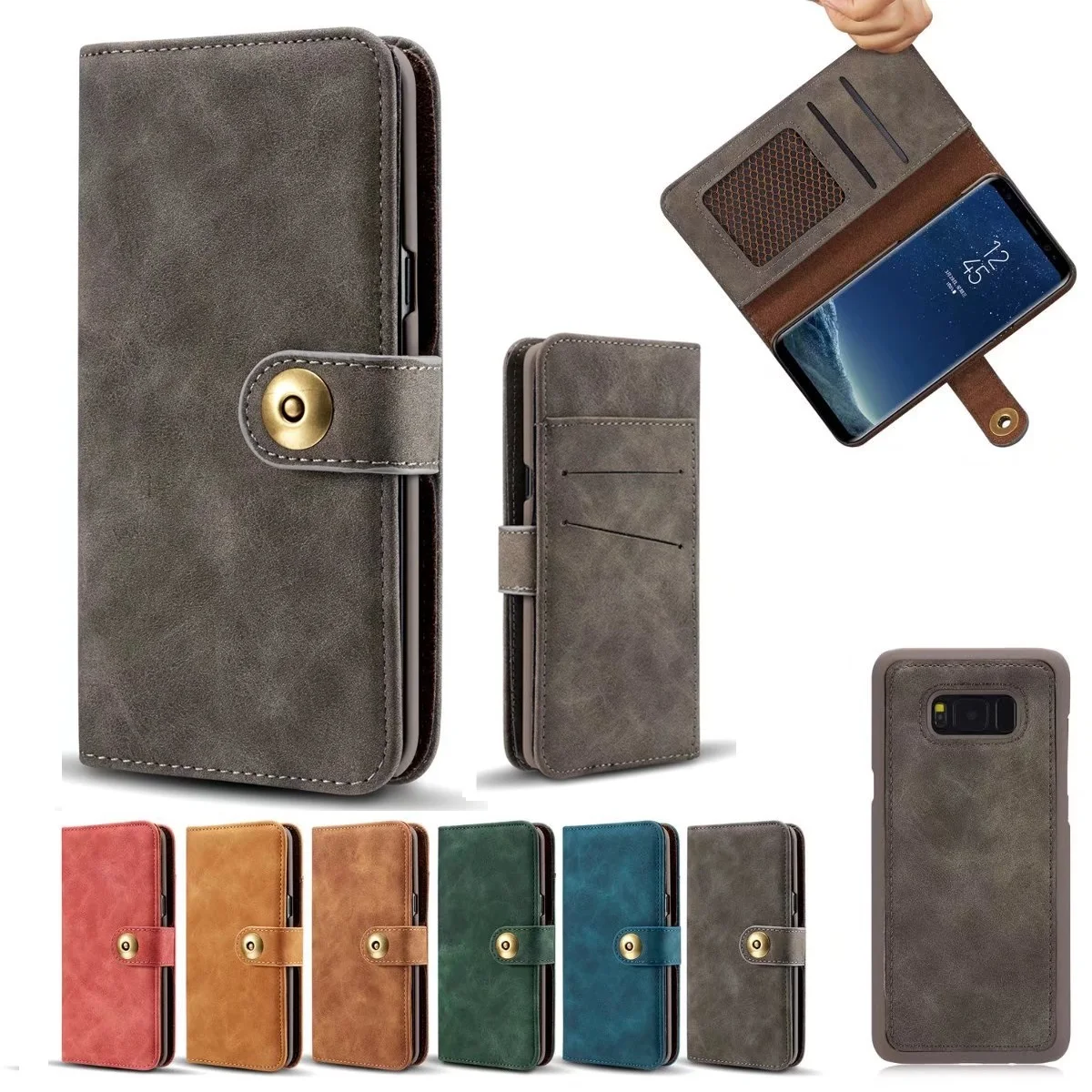 

2 In 1 Detachable Leather Case for Samsung Galaxy S7 Edge S8 S9 Plus Note 8 Removable Magnetic Back Cover Card Wallet Flip Cases