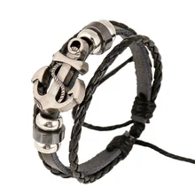 2017 Mais Novo Liga Âncora Pulseiras De Couro Preto Charme Pulseiras & Bangles para Mulheres Homens de Jóias Por Atacado Presentes Acessório FS079