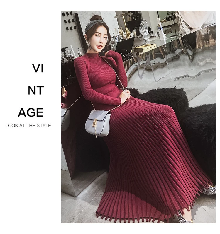 Winter autumn high quality Women Long Knitted Dress Sexy vestidos Back Slim Sweater Dress Fit And Flare Thicken Warm Dress