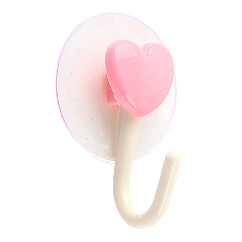 2PCS Bathroom Heart Shape Home Wall Window Large Suction Cup Towel Hanger Kitchen Door Hook Plastic No Trace