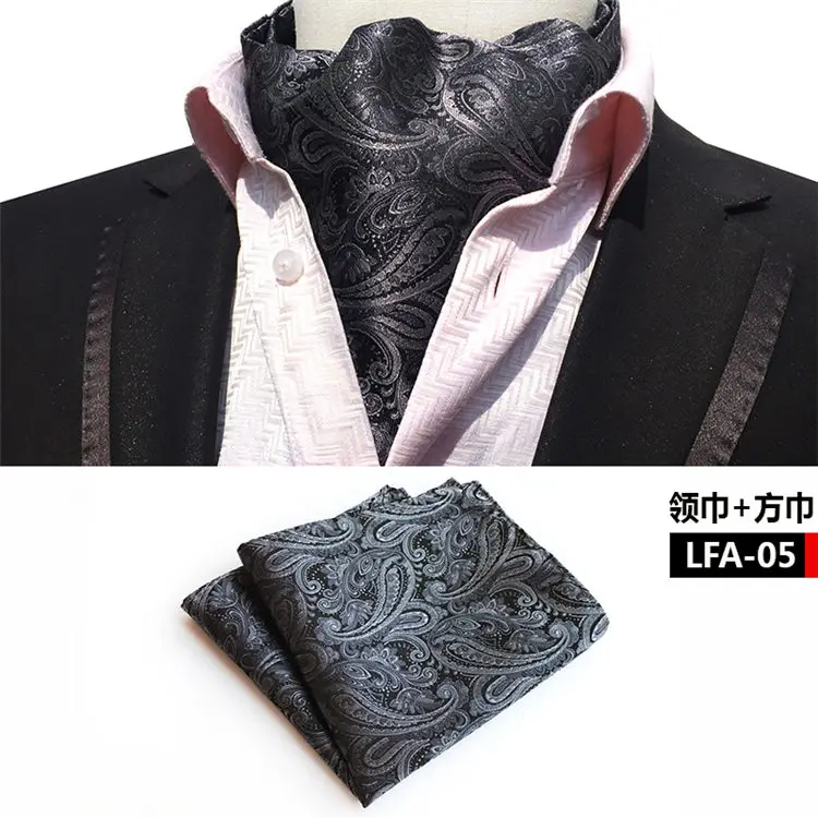 2 Pcs/Set Luxury Men Formal Scarf Set Woven Paisley Ascots Scarves with Handkerchief mens white scarf Scarves
