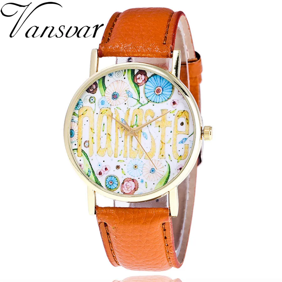 

Vansvar Brand Women Fashion Namaste Watch Casual WristWatch Young Ladies Vintage Leather Quartz Watches Relogio Feminino V38