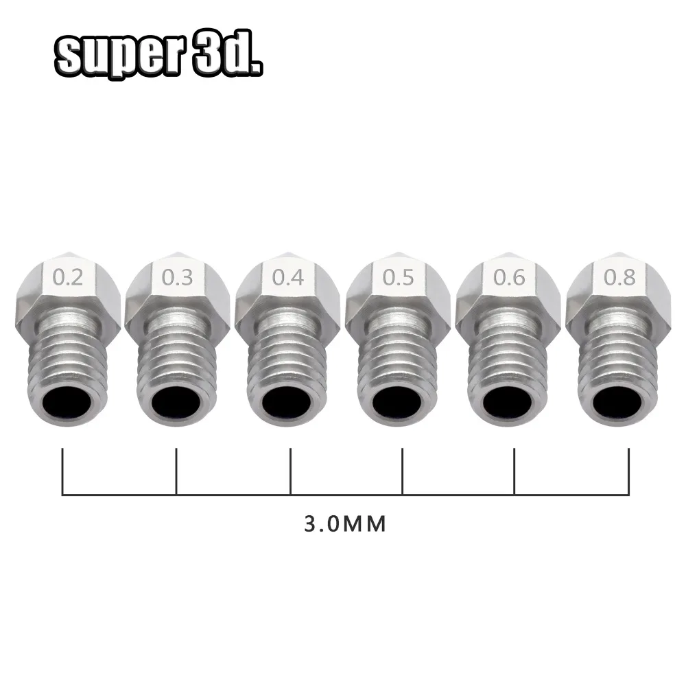 5 шт./лот 3D-принтеры MK8 насадка из нержавеющей стали 0,2 мм/0,3 мм/0,4 мм/0,5/0,6/0,8 мм M6 с зажимом медной проволоки для 1,75 мм и 3,00 мм