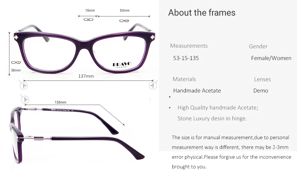 Esnbie Women's Full Rim Square Cat Eye Acetate Eyeglass 8506