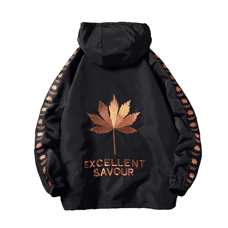 Maple Leaf Embroidery Jackets Men Hip Hop Hooded Coat 2019 Spring Mens Streetwear Embroidered Jackets for Male Q0342