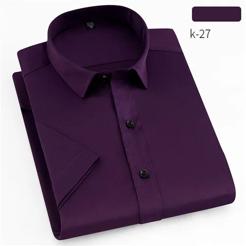 Мужские эластичные хлопковые рубашки летние рубашки с коротким рукавом Однотонная рубашка Плюс Размер Мужская одежда Женская сорочка homme XT690 - Цвет: k-27