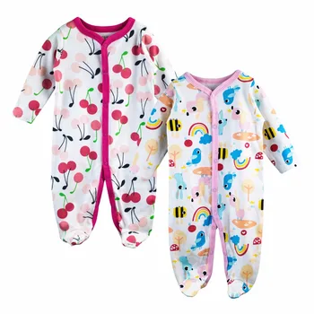 

2 pcs/lot Baby Romper Long Sleeves Comfortable Baby Pajamas Cartoon Printed 100% Cotton Newborn Baby Girl Clothes