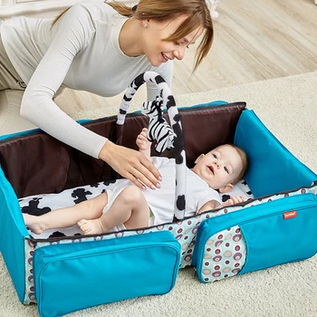 

3 in 1 Infant Portable Cot Multifunctional Baby Travel Folding Bed With Mosquito Net Mommy Maternity Diaper Bag baby crib