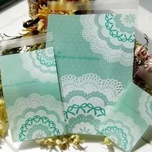 15x20+ 3 см Упаковка для печенья ЗЕЛЕНЫЕ КРУЖЕВНЫЕ волнистые Самоклеющиеся пластиковые пакеты для Подарочная сумка пакет для выпечки 100 шт./партия