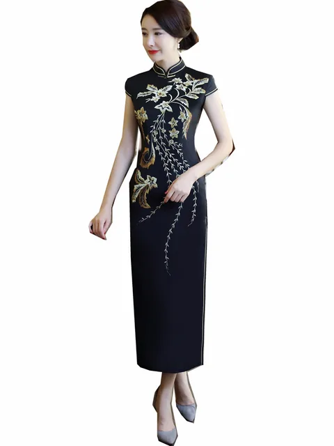 Bloemen Jurk Qipao Chinese Verhaal Lange Shanghai Zwart dBrxCoe