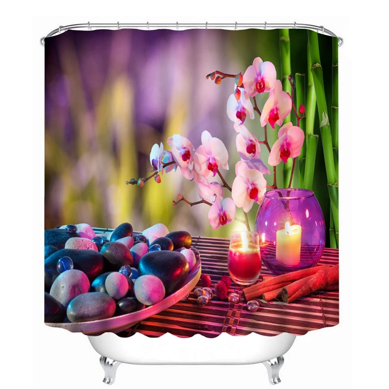 

3D Flower Stone and Water Pattern Shower Curtains Bathroom Curtain Waterproof Thickened Bath Curtain Customizable