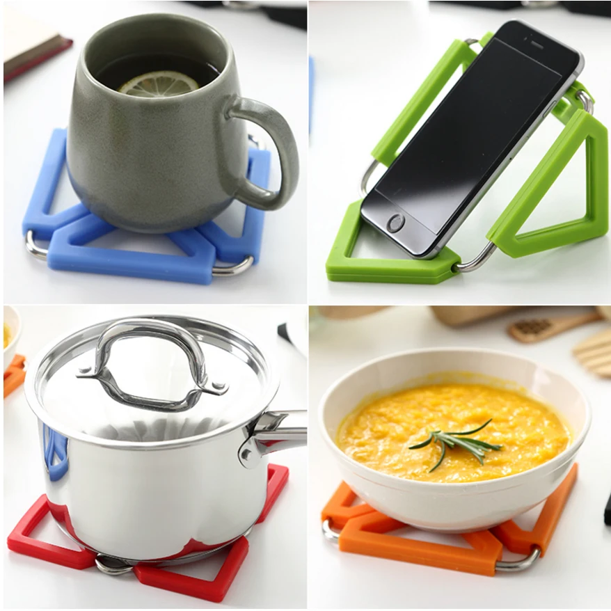Expandable Silicone & Stainless Steel Heat Resistant Mat Hot Pot Holder Pads Changeable Table